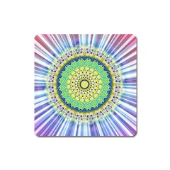 Power Mandala Sun Blue Green Yellow Lilac Square Magnet by EDDArt