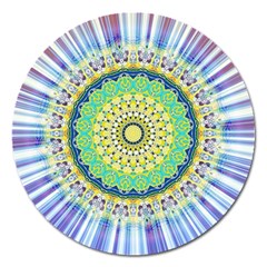 Power Mandala Sun Blue Green Yellow Lilac Magnet 5  (round) by EDDArt