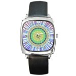 Power Mandala Sun Blue Green Yellow Lilac Square Metal Watch Front