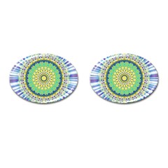 Power Mandala Sun Blue Green Yellow Lilac Cufflinks (oval) by EDDArt