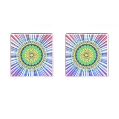 Power Mandala Sun Blue Green Yellow Lilac Cufflinks (square) by EDDArt