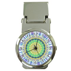 Power Mandala Sun Blue Green Yellow Lilac Money Clip Watches by EDDArt