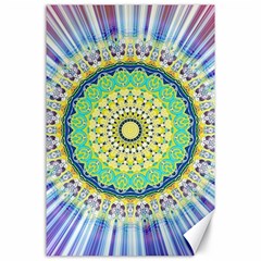 Power Mandala Sun Blue Green Yellow Lilac Canvas 24  X 36  by EDDArt