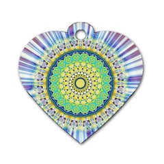 Power Mandala Sun Blue Green Yellow Lilac Dog Tag Heart (two Sides) by EDDArt