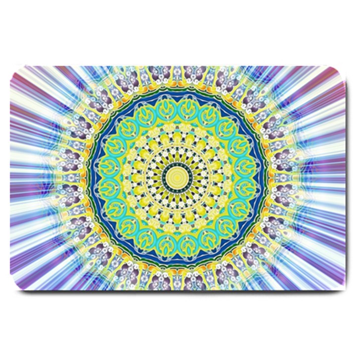 Power Mandala Sun Blue Green Yellow Lilac Large Doormat 