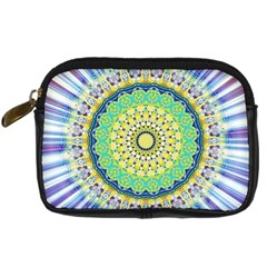 Power Mandala Sun Blue Green Yellow Lilac Digital Camera Cases by EDDArt