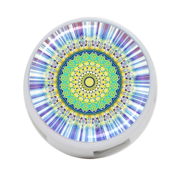 Power Mandala Sun Blue Green Yellow Lilac 4-Port USB Hub (One Side)