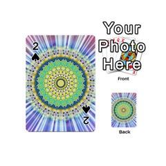 Power Mandala Sun Blue Green Yellow Lilac Playing Cards 54 (mini)  by EDDArt