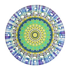 Power Mandala Sun Blue Green Yellow Lilac Ornament (round Filigree) by EDDArt