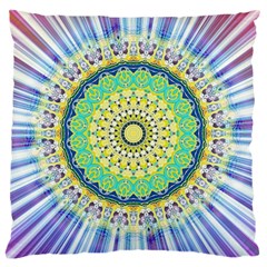 Power Mandala Sun Blue Green Yellow Lilac Large Cushion Case (two Sides) by EDDArt