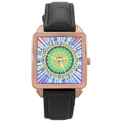 Power Mandala Sun Blue Green Yellow Lilac Rose Gold Leather Watch  by EDDArt