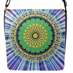 Power Mandala Sun Blue Green Yellow Lilac Flap Messenger Bag (s) by EDDArt