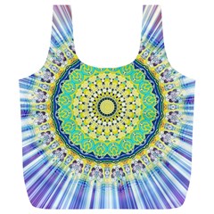 Power Mandala Sun Blue Green Yellow Lilac Full Print Recycle Bags (l)  by EDDArt