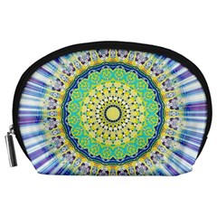 Power Mandala Sun Blue Green Yellow Lilac Accessory Pouches (large)  by EDDArt