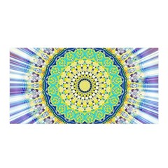 Power Mandala Sun Blue Green Yellow Lilac Satin Wrap by EDDArt