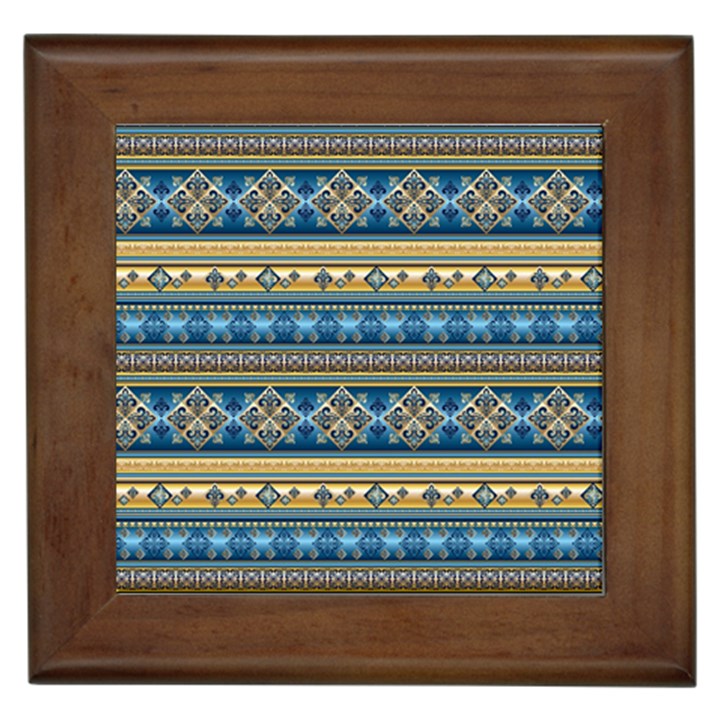 Vintage Border Wallpaper Pattern Blue Gold Framed Tiles