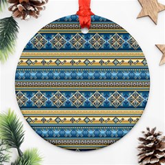 Vintage Border Wallpaper Pattern Blue Gold Ornament (round) by EDDArt