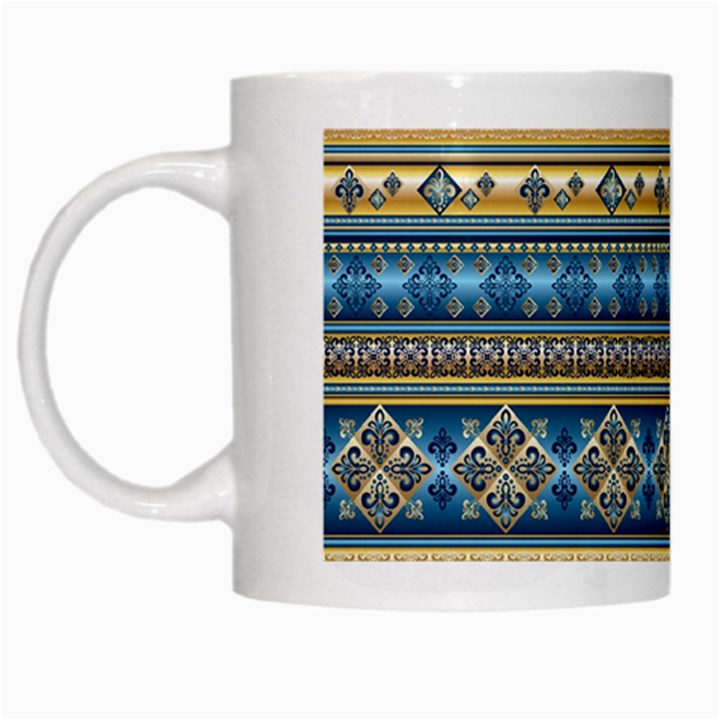 Vintage Border Wallpaper Pattern Blue Gold White Mugs