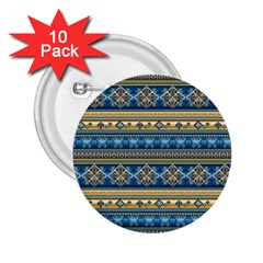 Vintage Border Wallpaper Pattern Blue Gold 2 25  Buttons (10 Pack)  by EDDArt