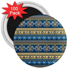 Vintage Border Wallpaper Pattern Blue Gold 3  Magnets (100 Pack) by EDDArt