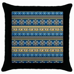 Vintage Border Wallpaper Pattern Blue Gold Throw Pillow Case (black) by EDDArt