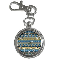 Vintage Border Wallpaper Pattern Blue Gold Key Chain Watches by EDDArt