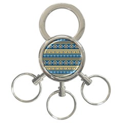 Vintage Border Wallpaper Pattern Blue Gold 3-ring Key Chains by EDDArt