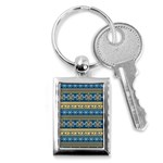 Vintage Border Wallpaper Pattern Blue Gold Key Chains (Rectangle)  Front