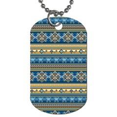 Vintage Border Wallpaper Pattern Blue Gold Dog Tag (one Side) by EDDArt