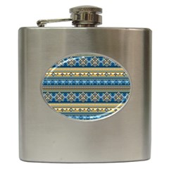 Vintage Border Wallpaper Pattern Blue Gold Hip Flask (6 Oz) by EDDArt