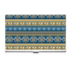 Vintage Border Wallpaper Pattern Blue Gold Business Card Holders by EDDArt