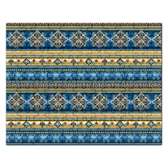 Vintage Border Wallpaper Pattern Blue Gold Rectangular Jigsaw Puzzl by EDDArt