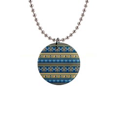 Vintage Border Wallpaper Pattern Blue Gold Button Necklaces by EDDArt