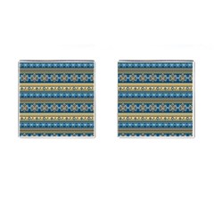 Vintage Border Wallpaper Pattern Blue Gold Cufflinks (square) by EDDArt