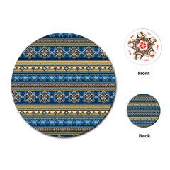 Vintage Border Wallpaper Pattern Blue Gold Playing Cards (round)  by EDDArt