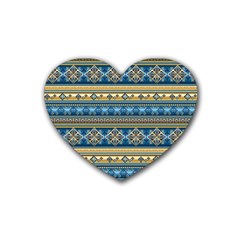 Vintage Border Wallpaper Pattern Blue Gold Rubber Coaster (heart)  by EDDArt