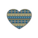 Vintage Border Wallpaper Pattern Blue Gold Heart Coaster (4 pack)  Front