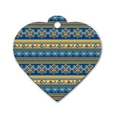 Vintage Border Wallpaper Pattern Blue Gold Dog Tag Heart (two Sides) by EDDArt