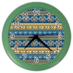 Vintage Border Wallpaper Pattern Blue Gold Color Wall Clock by EDDArt