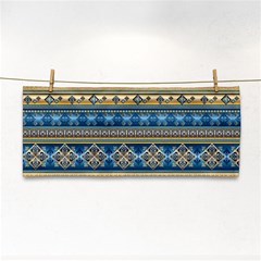 Vintage Border Wallpaper Pattern Blue Gold Hand Towel by EDDArt