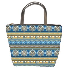 Vintage Border Wallpaper Pattern Blue Gold Bucket Bags by EDDArt