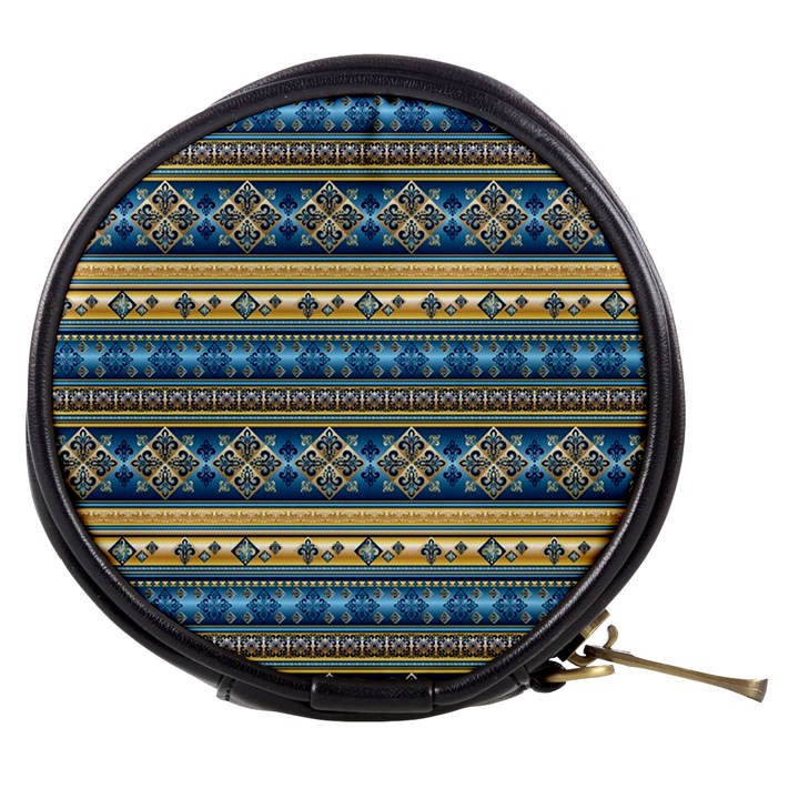 Vintage Border Wallpaper Pattern Blue Gold Mini Makeup Bags