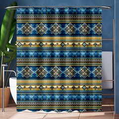 Vintage Border Wallpaper Pattern Blue Gold Shower Curtain 60  X 72  (medium)  by EDDArt