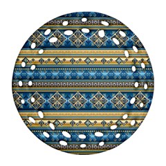 Vintage Border Wallpaper Pattern Blue Gold Ornament (round Filigree) by EDDArt