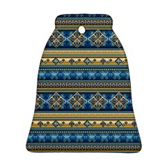 Vintage Border Wallpaper Pattern Blue Gold Bell Ornament (two Sides) by EDDArt