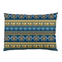 Vintage Border Wallpaper Pattern Blue Gold Pillow Case (two Sides) by EDDArt