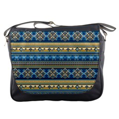 Vintage Border Wallpaper Pattern Blue Gold Messenger Bags