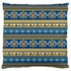 Vintage Border Wallpaper Pattern Blue Gold Large Cushion Case (two Sides) by EDDArt