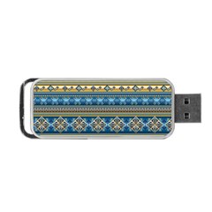 Vintage Border Wallpaper Pattern Blue Gold Portable Usb Flash (one Side) by EDDArt