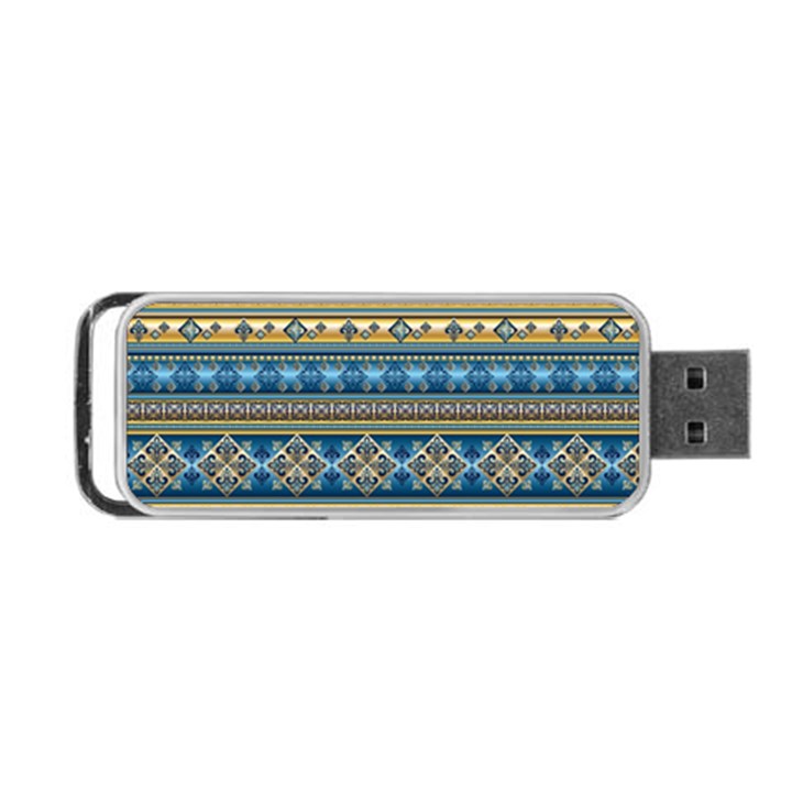 Vintage Border Wallpaper Pattern Blue Gold Portable USB Flash (One Side)